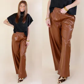 Luxe Feeling Wide Leg Faux Leather Pants in Brown