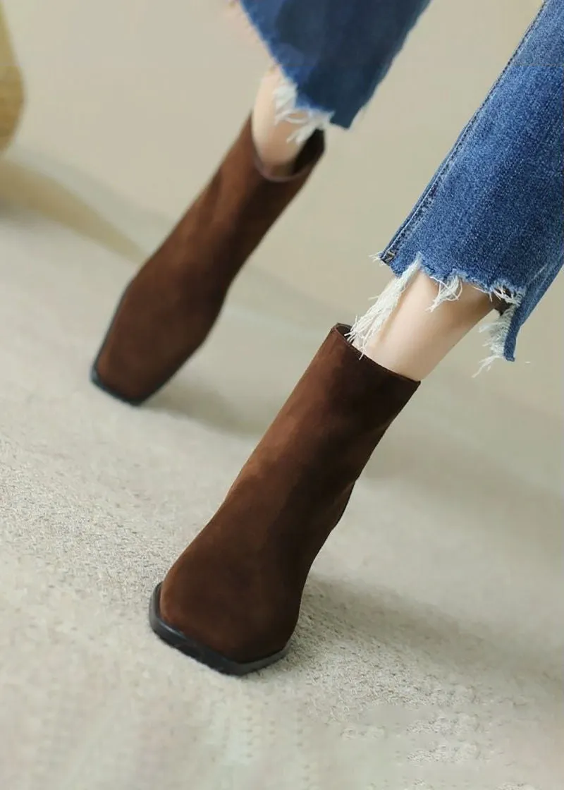 Margot Square Toe Suede Leather Booties