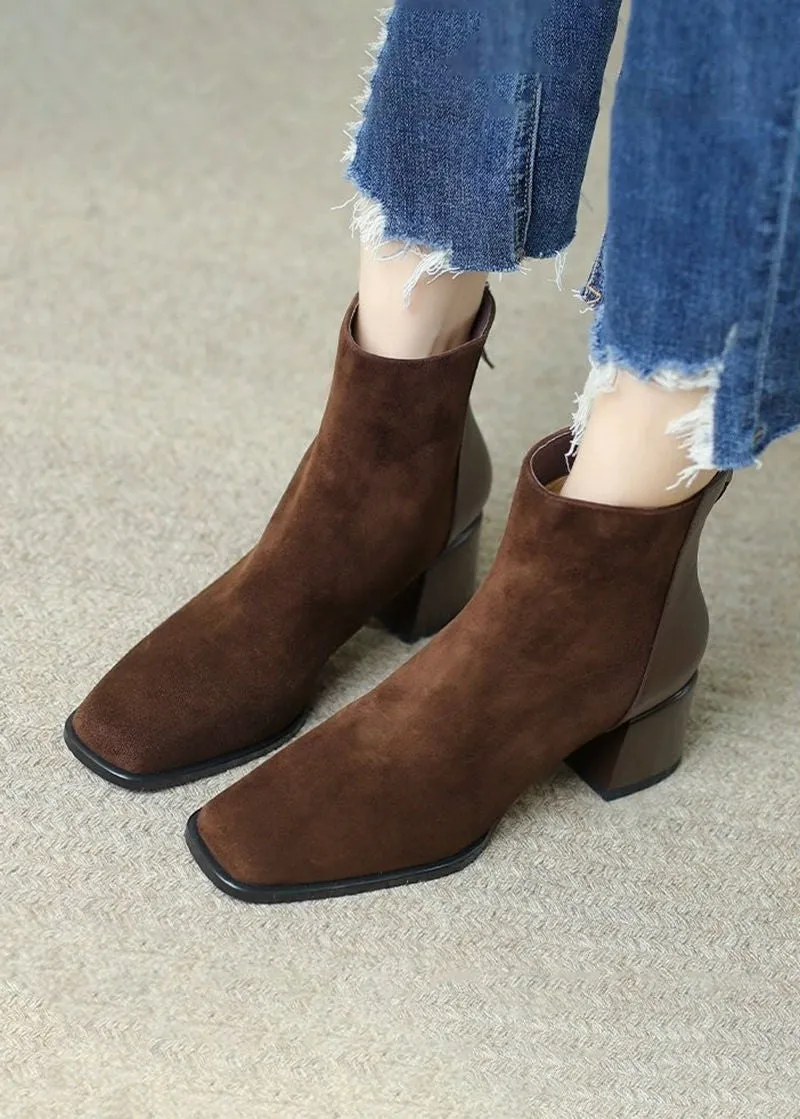 Margot Square Toe Suede Leather Booties