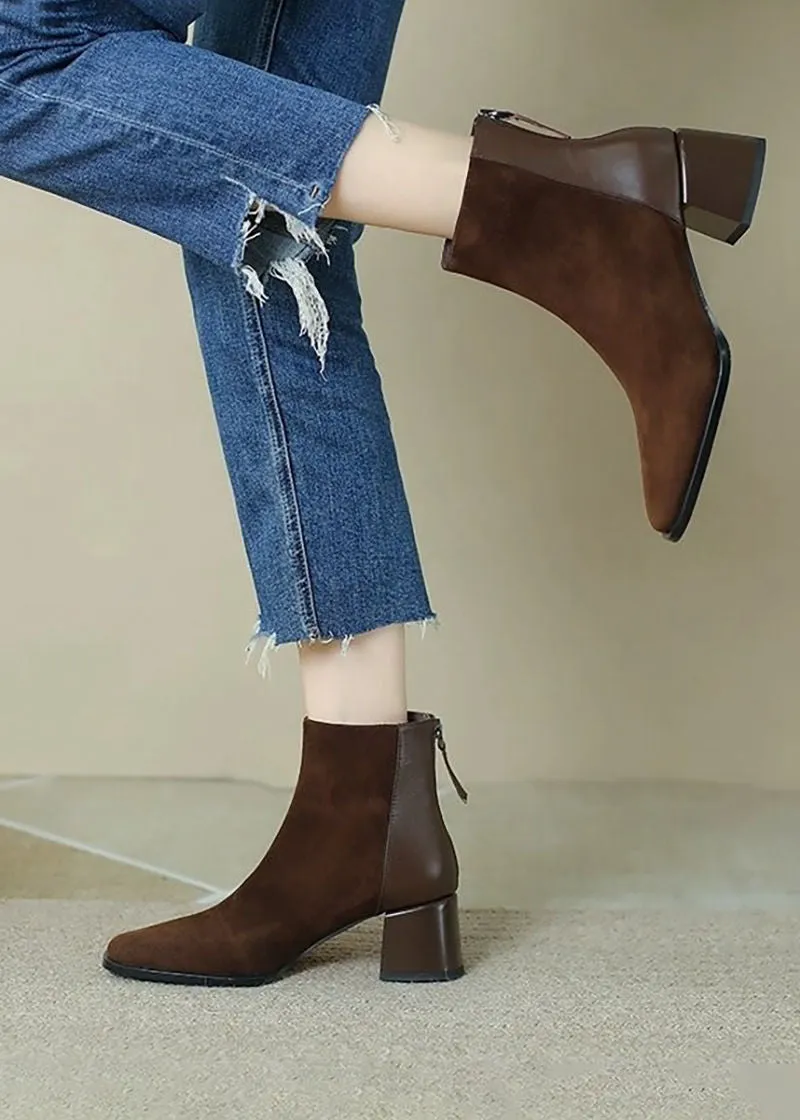 Margot Square Toe Suede Leather Booties