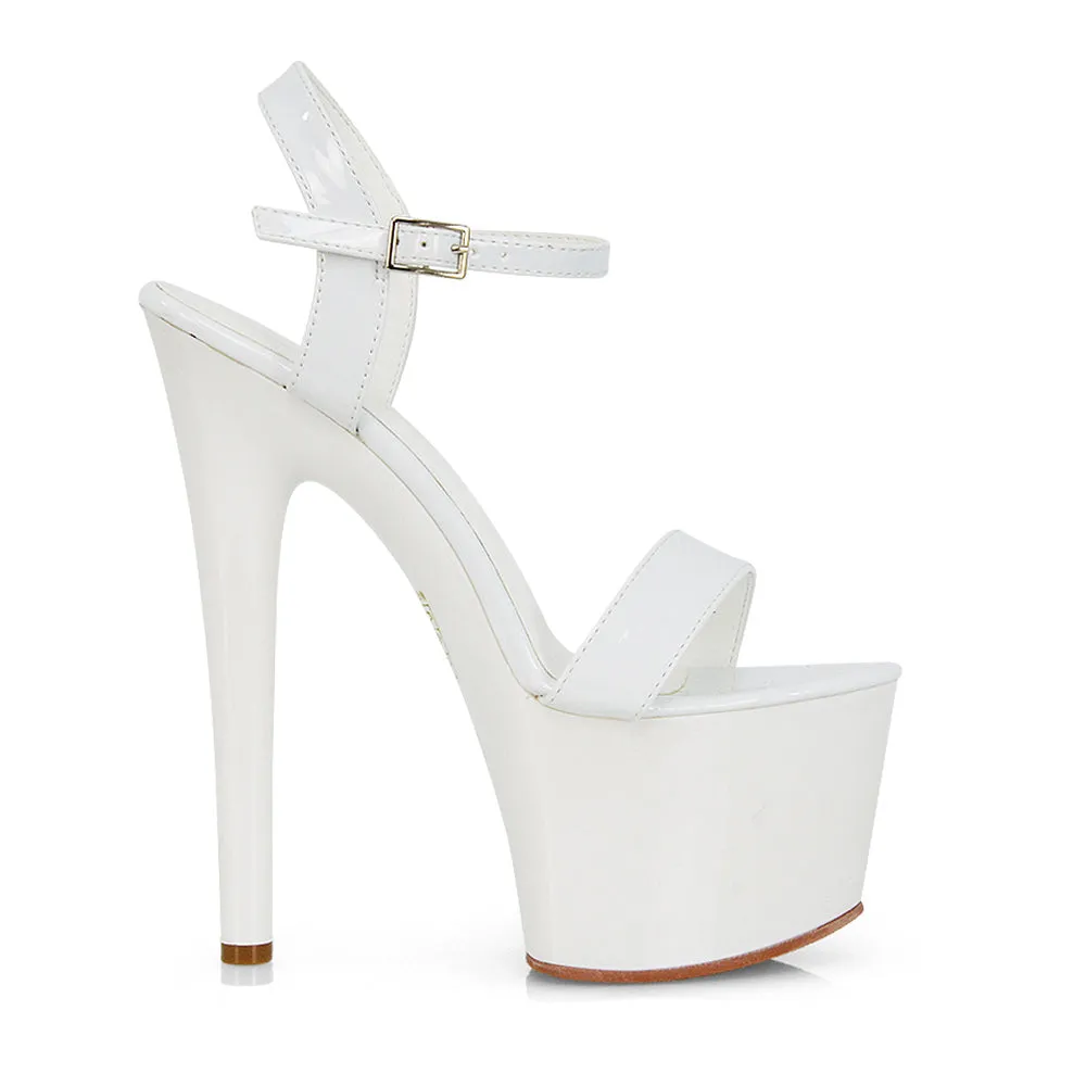 Matilda Statement Strappy Sky High Stiletto Platform Heels in Nude Patent