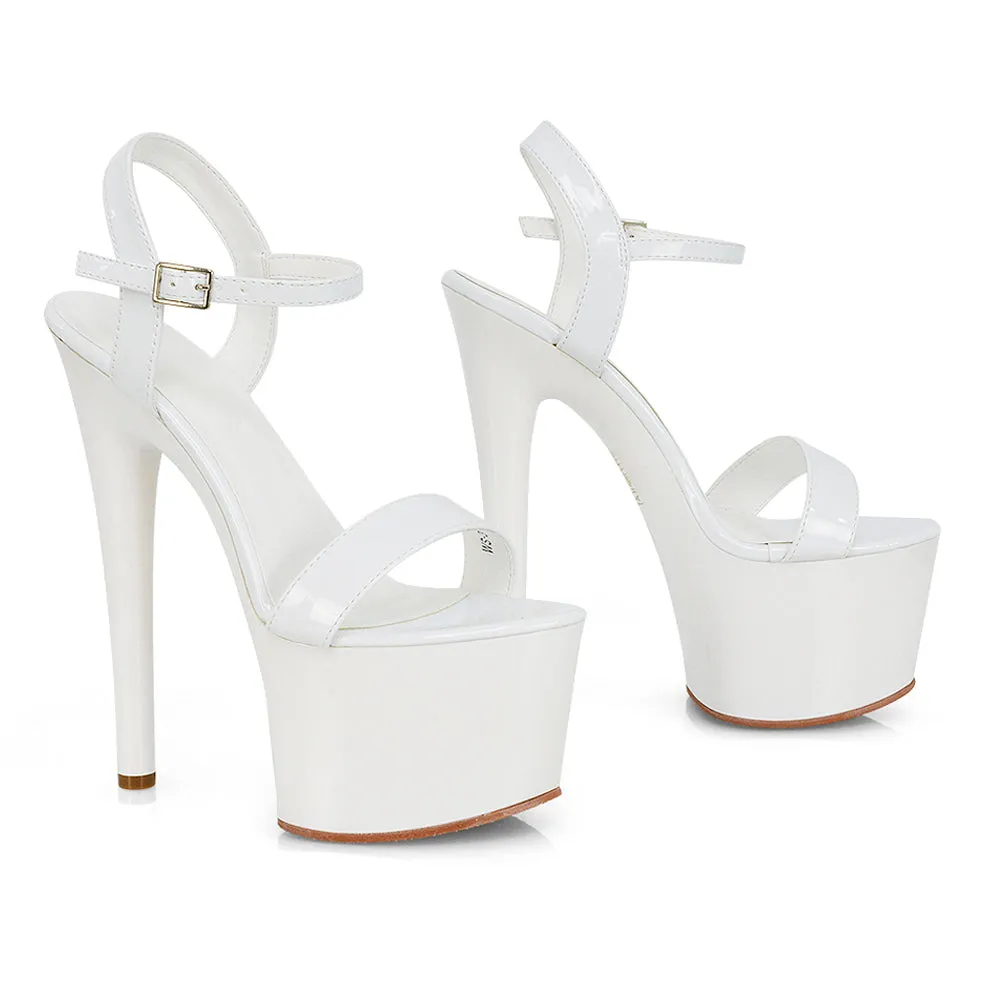 Matilda Statement Strappy Sky High Stiletto Platform Heels in Nude Patent