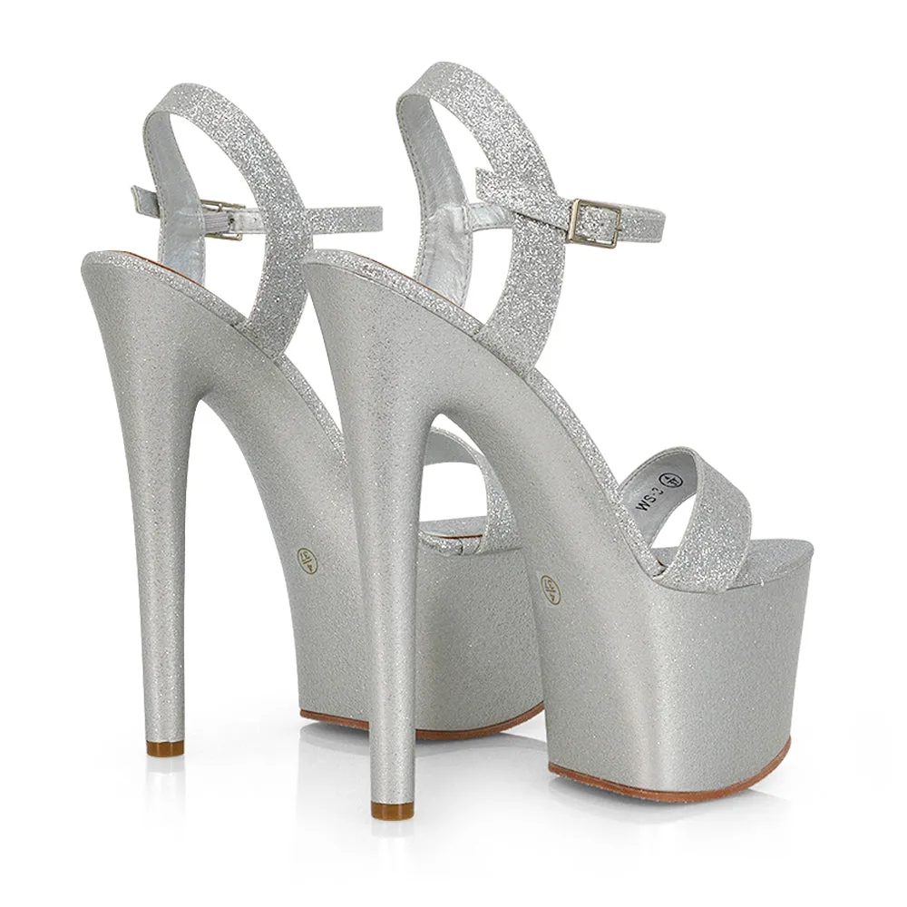 Matilda Statement Strappy Sky High Stiletto Platform Heels in Nude Patent