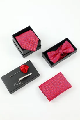 Men's Fuchsia 5-Piece Accessory Set Tie and Bow Tie Pocket Square Flower Lapel Pin Tie Clip