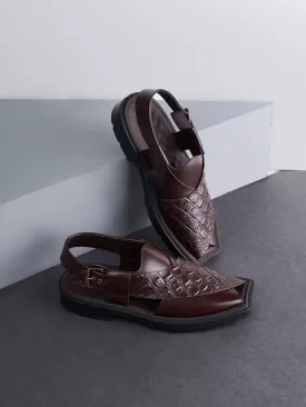 Mens "KAIDEN" Textured Leather Peshawari Sandals