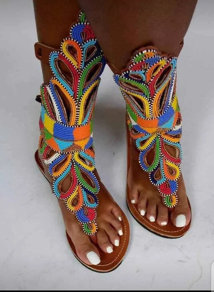 Multicolored beaded Masai gladiator sandals from kenya with free shipping