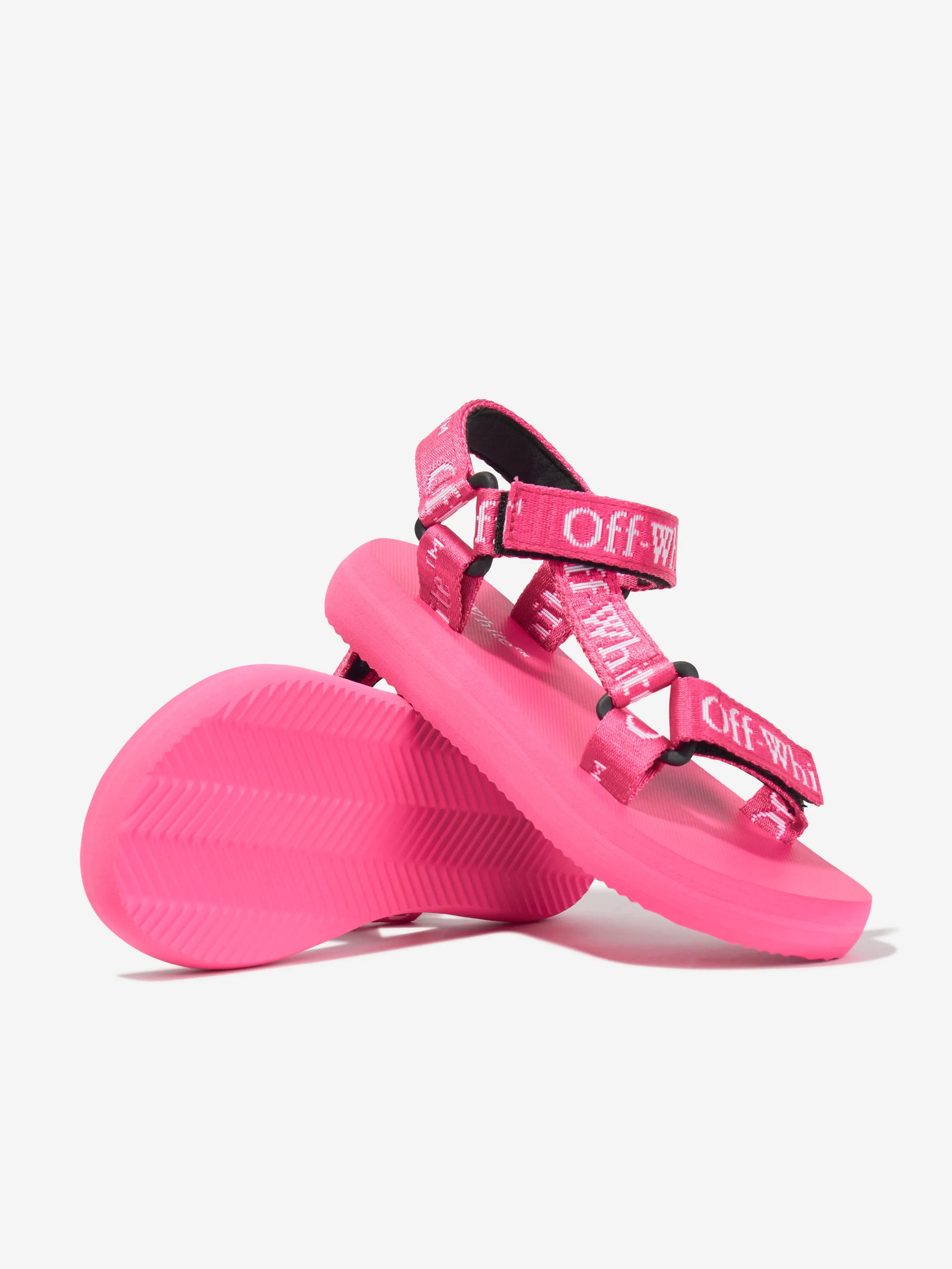 Off-White Girls Bookish Logo Band Trek Sandals in Pink