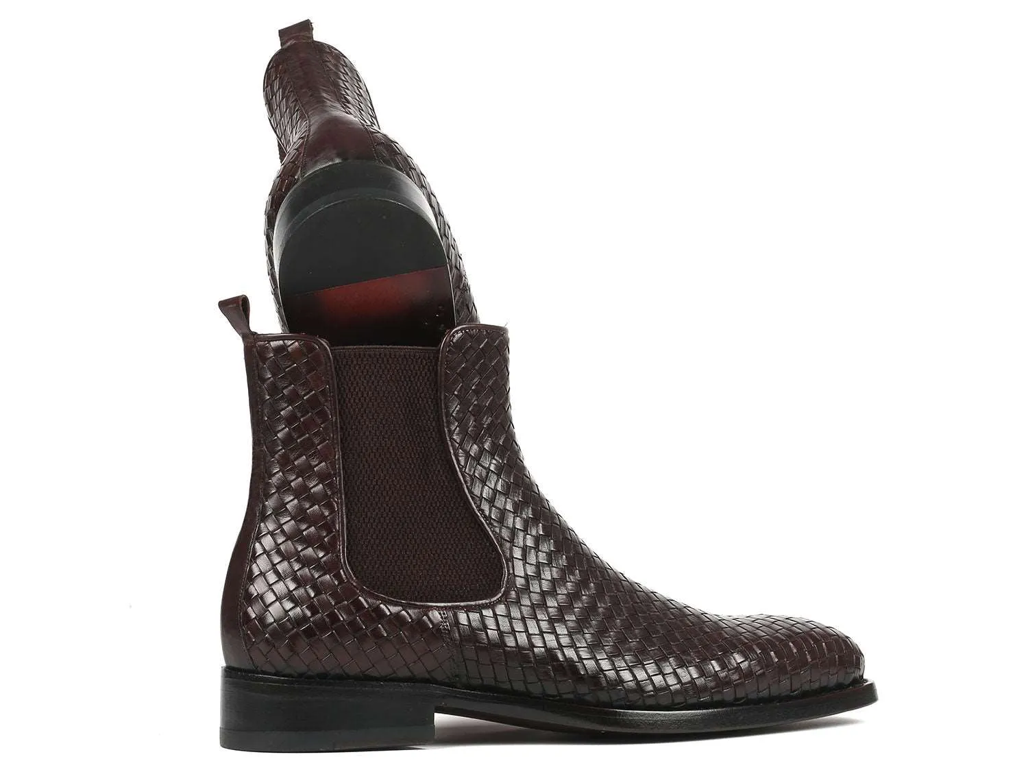 Paul Parkman Brown Woven Leather Chelsea Boots