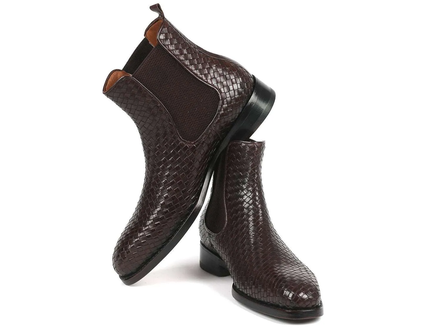 Paul Parkman Brown Woven Leather Chelsea Boots