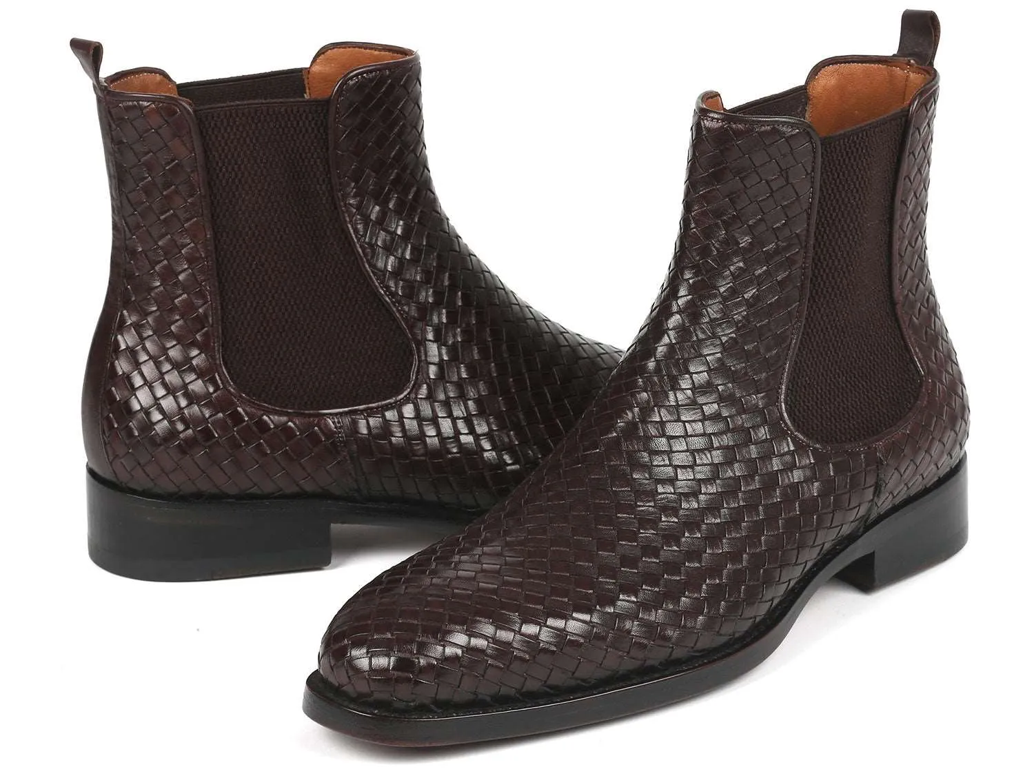 Paul Parkman Brown Woven Leather Chelsea Boots