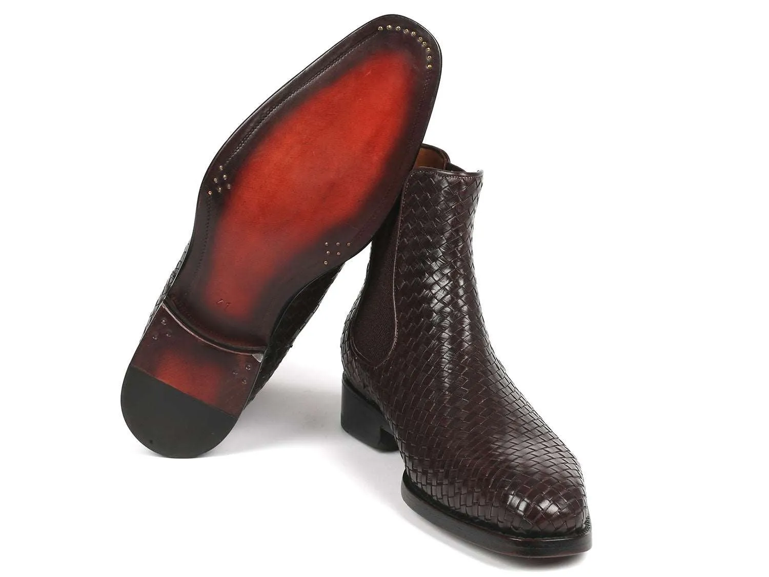 Paul Parkman Brown Woven Leather Chelsea Boots