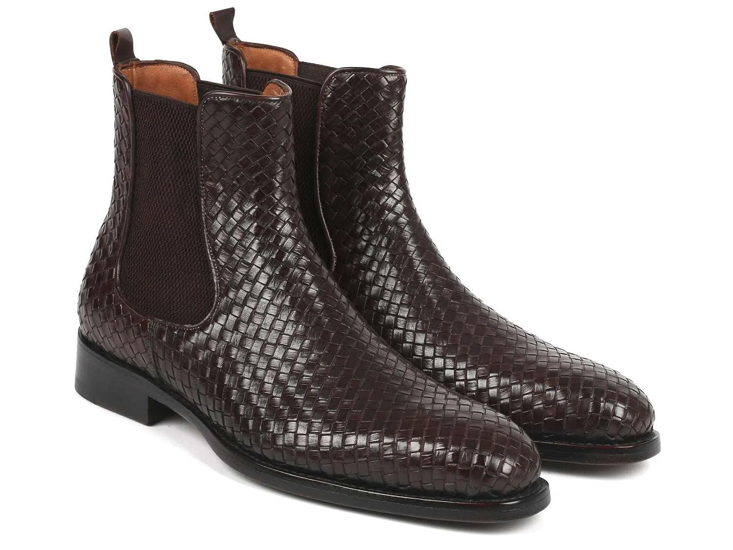 Paul Parkman Brown Woven Leather Chelsea Boots