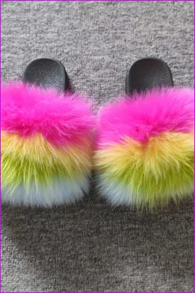 Pink Yellow Green Blue Kids Fluffy Slides #6 F923