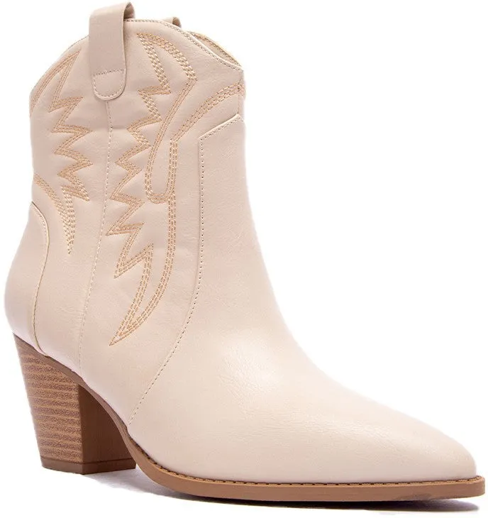 Pointy Toe Chunky Heel Ankle Booties - Off White - Final Sale