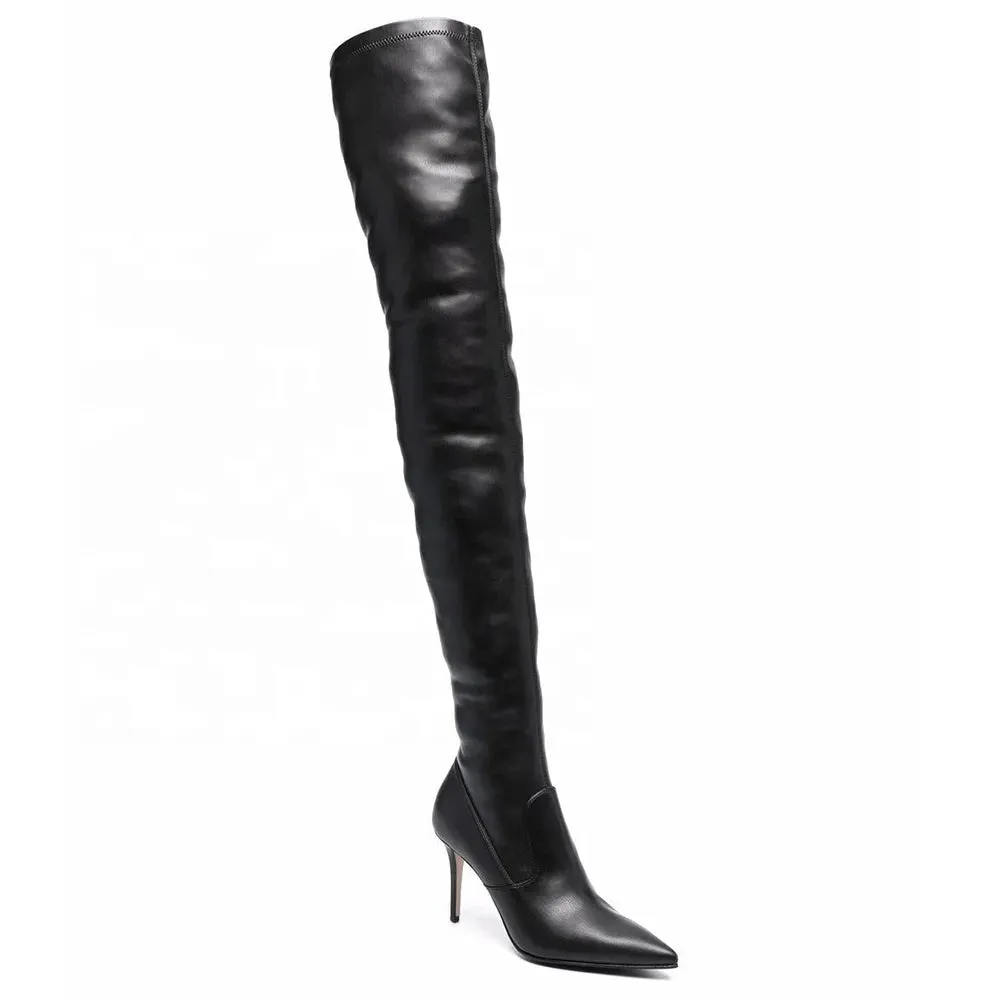 Pointy Toe Knee Mid Heel Legging Stretchy Thigh High Boots  (Plus Size)