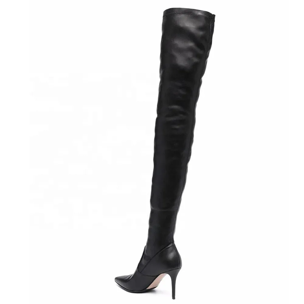 Pointy Toe Knee Mid Heel Legging Stretchy Thigh High Boots  (Plus Size)