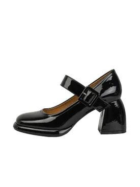 Retro Square-Toe High Heel Leather Shoes