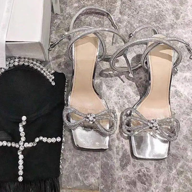 Silver Crystal Butterfly Knot Heel