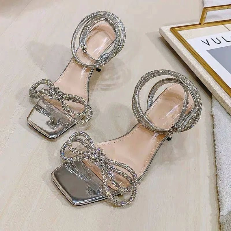 Silver Crystal Butterfly Knot Heel