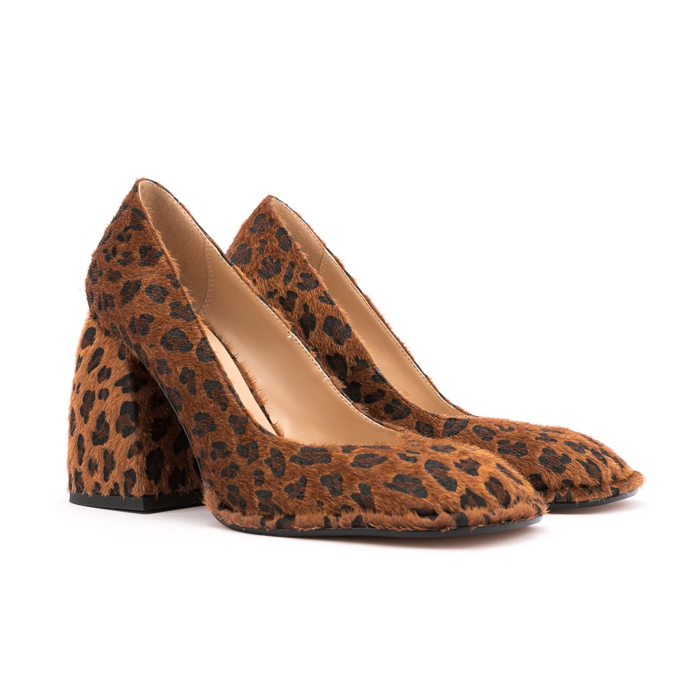 Sqaure Toe Animal-print Pumps Chunky Heels for Women