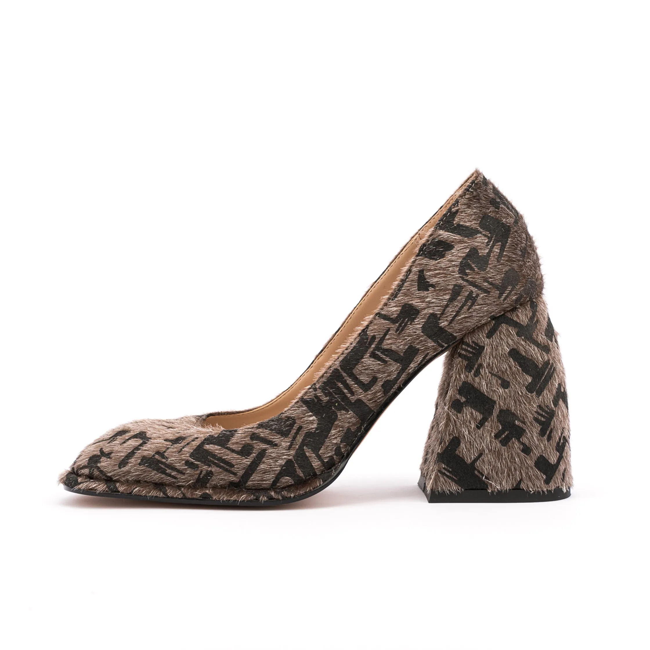 Sqaure Toe Animal-print Pumps Chunky Heels for Women