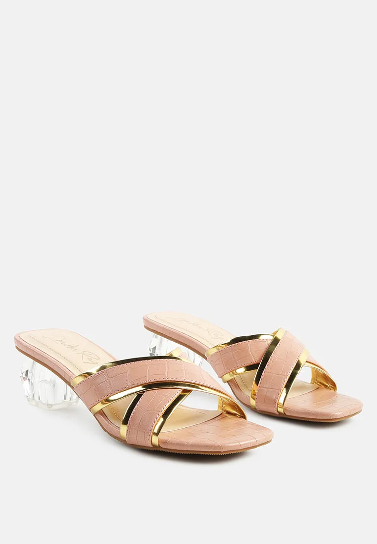 Stellar Gold Line Croc Sculpted Heel Sandals