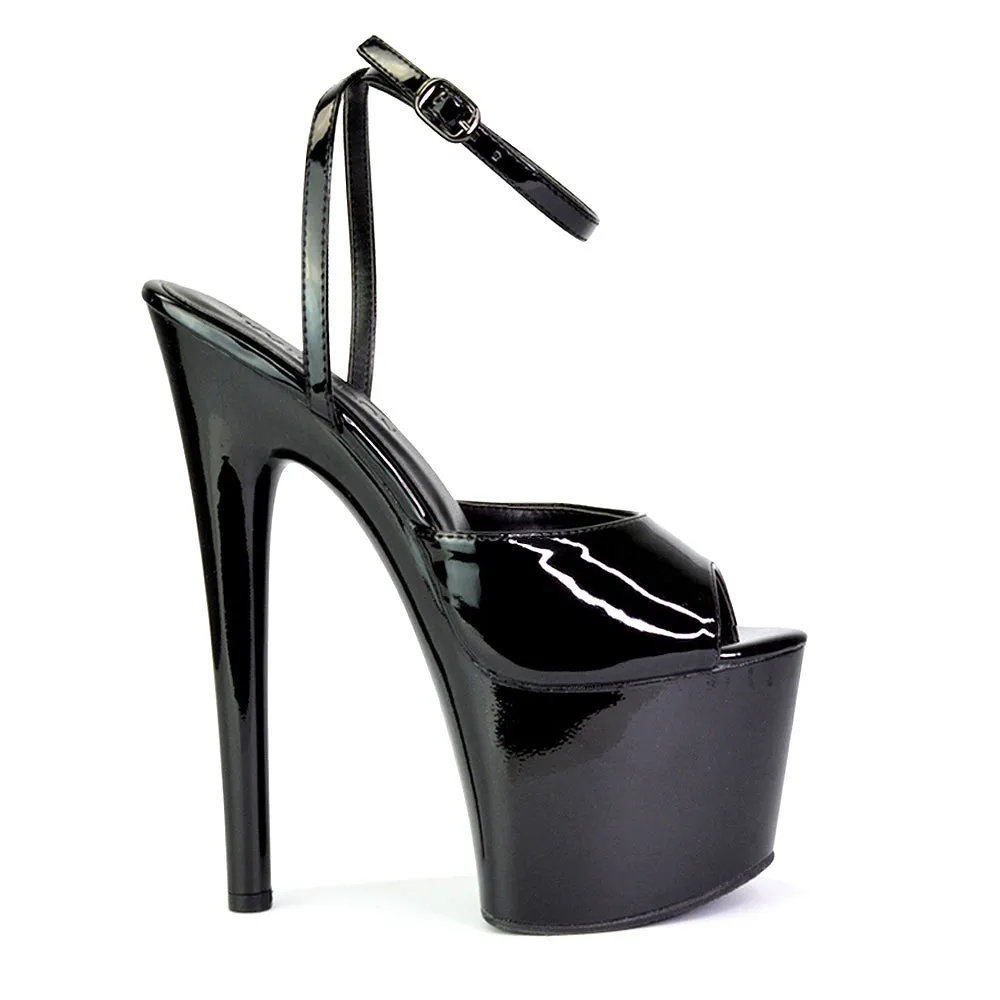 Sunshine Strappy Peep Toe Stiletto High Heel Platform Shoes in Black