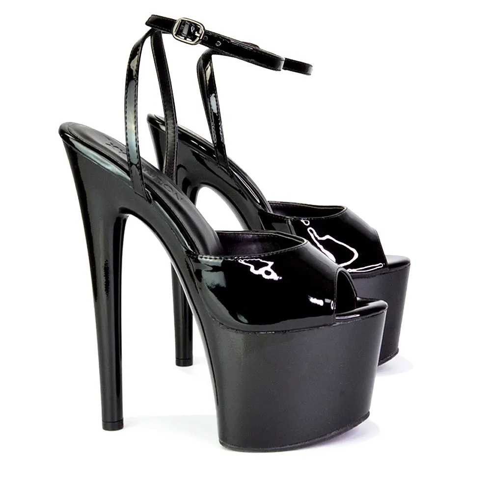 Sunshine Strappy Peep Toe Stiletto High Heel Platform Shoes in Black