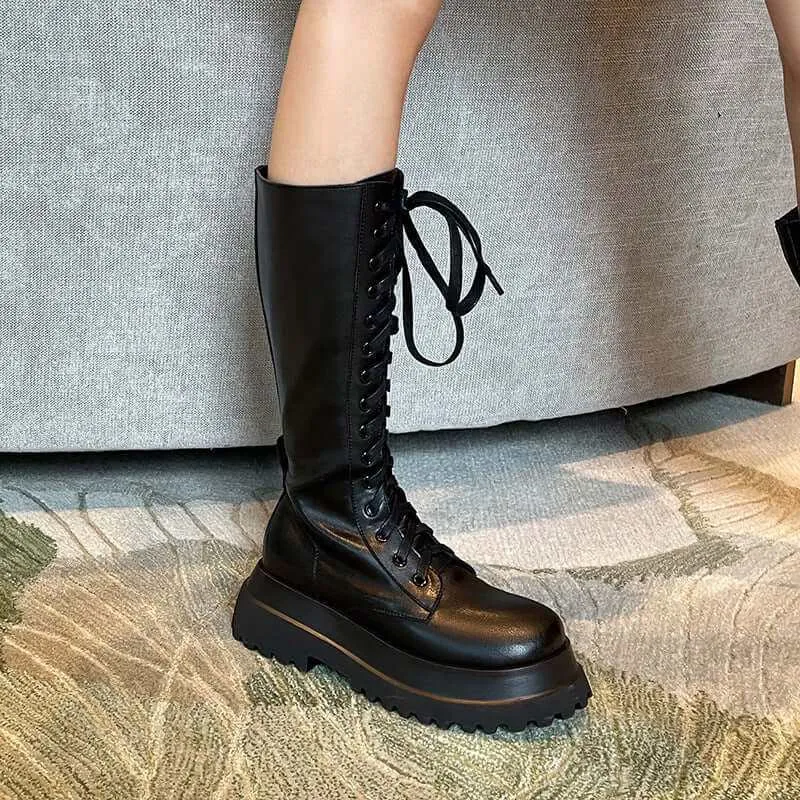 Thick-soled Round Toe Side Zipper High Boots Fashion Women's Shoes