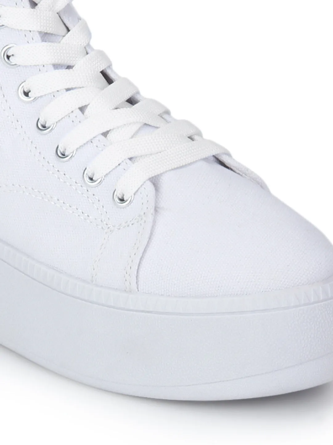 White Canvas Ankle Length Lace-Up Sneakers