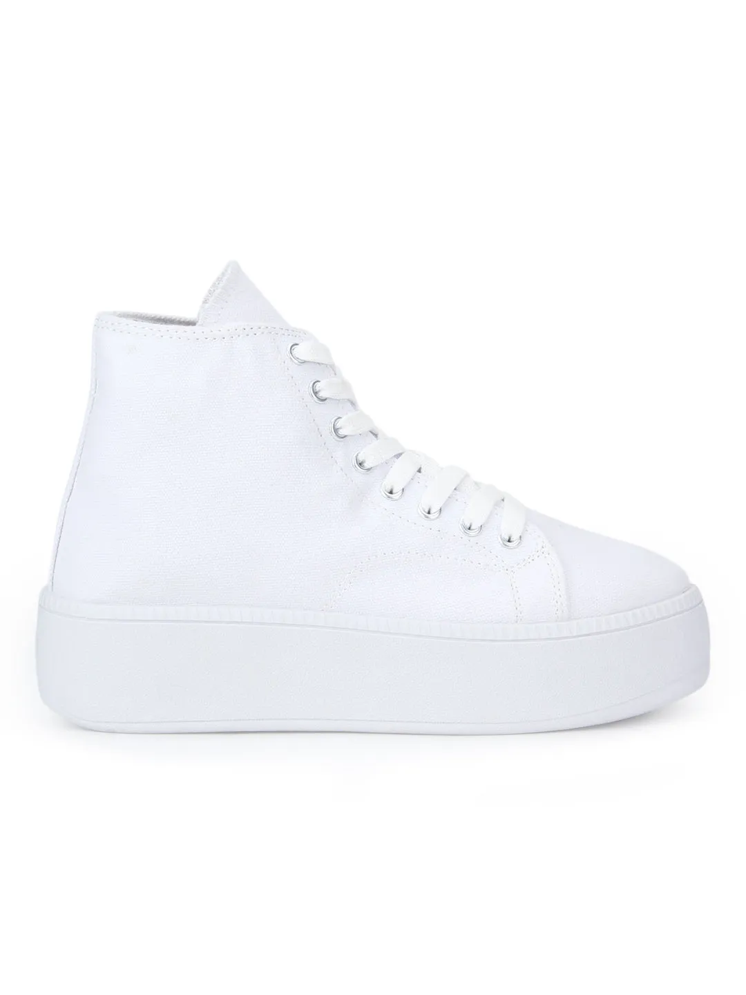 White Canvas Ankle Length Lace-Up Sneakers