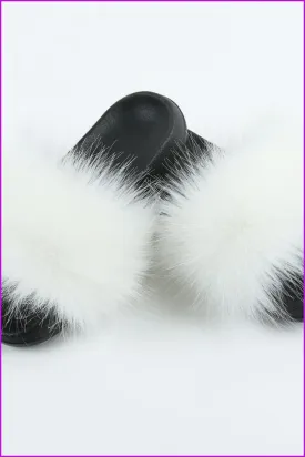 White Faux Fake Big Fur Slides F152