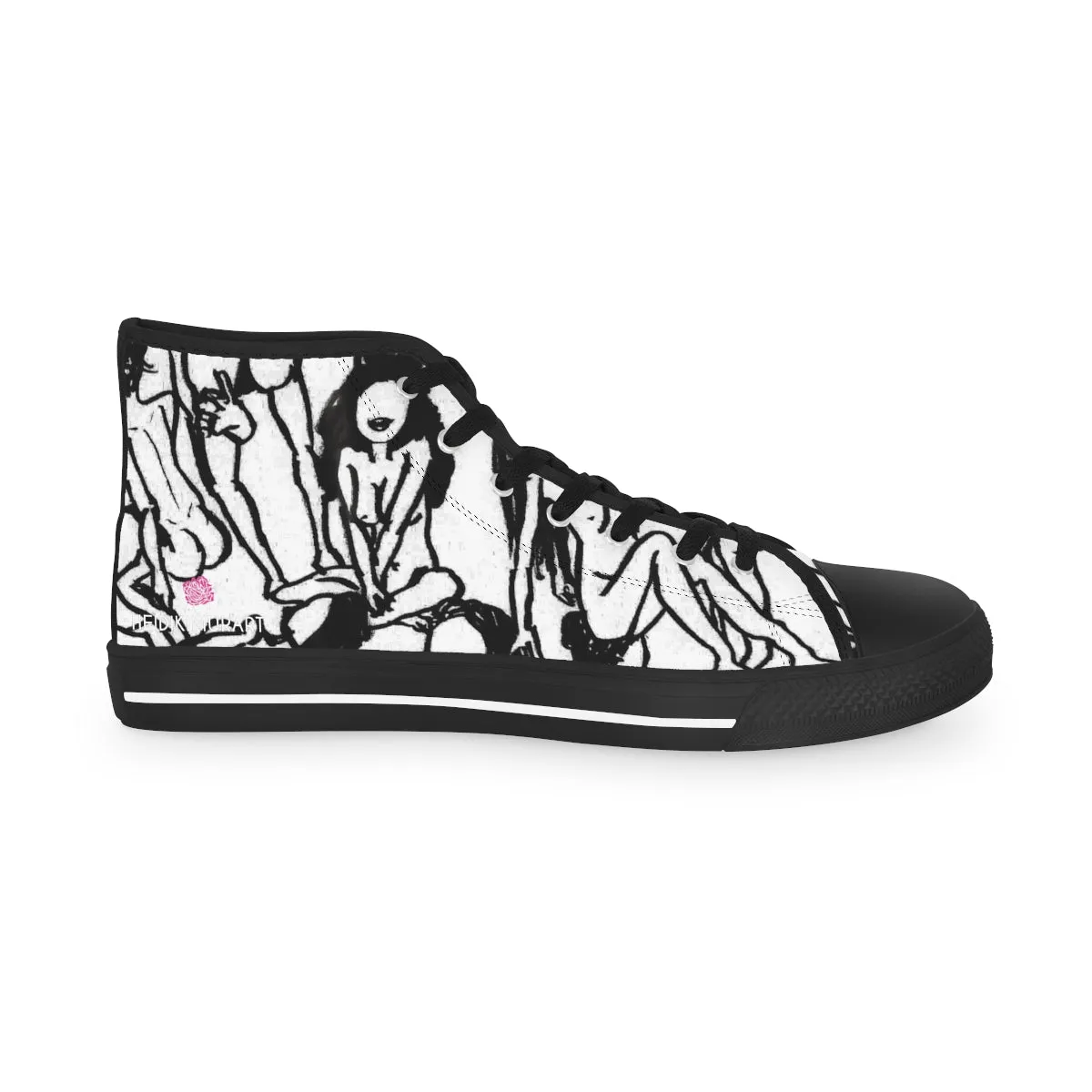 White Nude Art Men's Sneakers, Black and White Nude Art Best High Tops, Modern Minimalist Best Men's High Top Sneakers