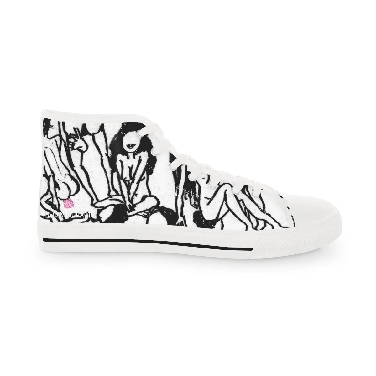 White Nude Art Men's Sneakers, Black and White Nude Art Best High Tops, Modern Minimalist Best Men's High Top Sneakers