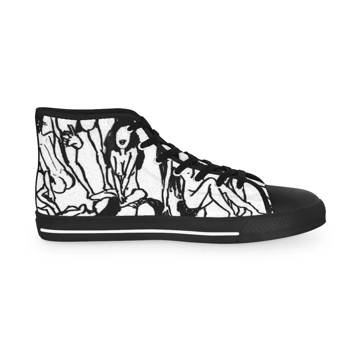 White Nude Art Men's Sneakers, Black and White Nude Art Best High Tops, Modern Minimalist Best Men's High Top Sneakers