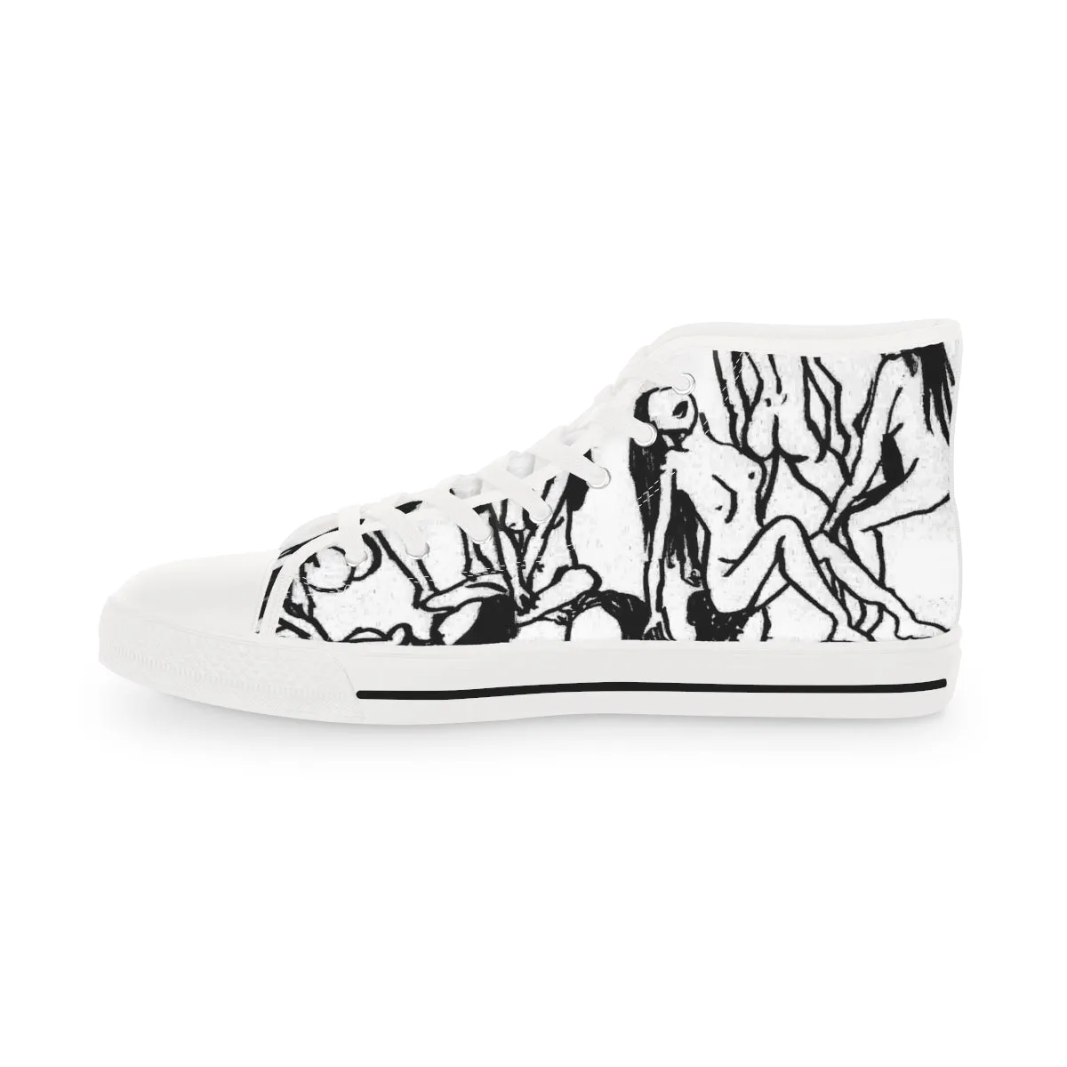 White Nude Art Men's Sneakers, Black and White Nude Art Best High Tops, Modern Minimalist Best Men's High Top Sneakers