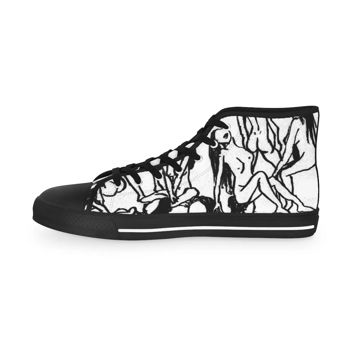 White Nude Art Men's Sneakers, Black and White Nude Art Best High Tops, Modern Minimalist Best Men's High Top Sneakers