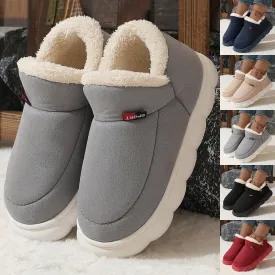 Winter Plush Cotton Shoes Women Men Warm Suede House Shoes For Parents Solid Color Thick-soled Garden Shoes Outdoor