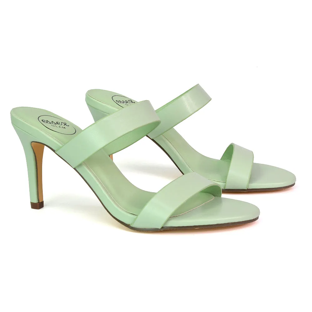 Wolf Round Toe Double Strap Stiletto High Heel Mule Sandals in River Aqua