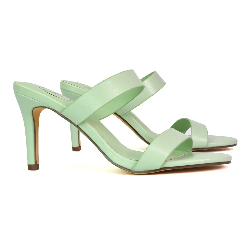 Wolf Round Toe Double Strap Stiletto High Heel Mule Sandals in River Aqua