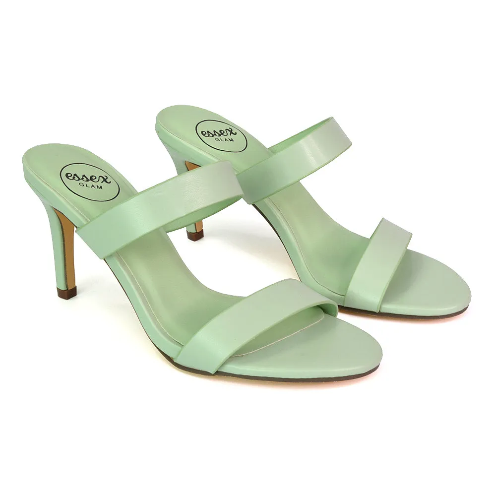 Wolf Round Toe Double Strap Stiletto High Heel Mule Sandals in River Aqua