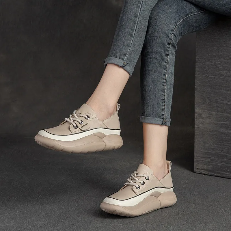 Women Casual Fashion Soft Leather Thick Soled Shoes