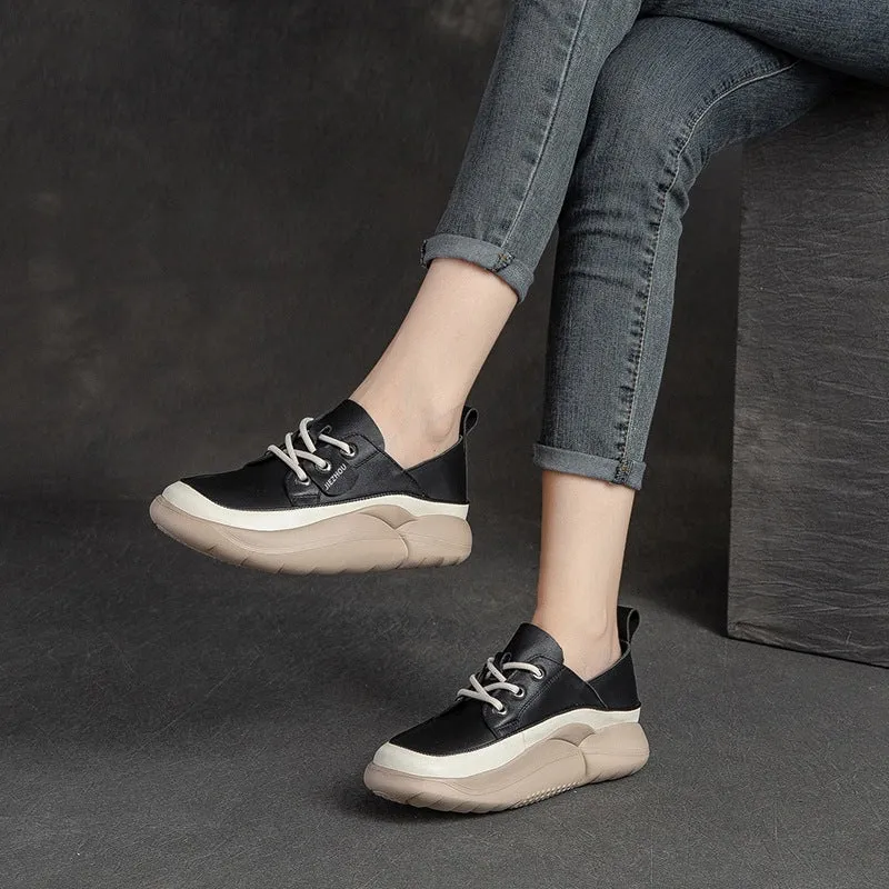 Women Casual Fashion Soft Leather Thick Soled Shoes