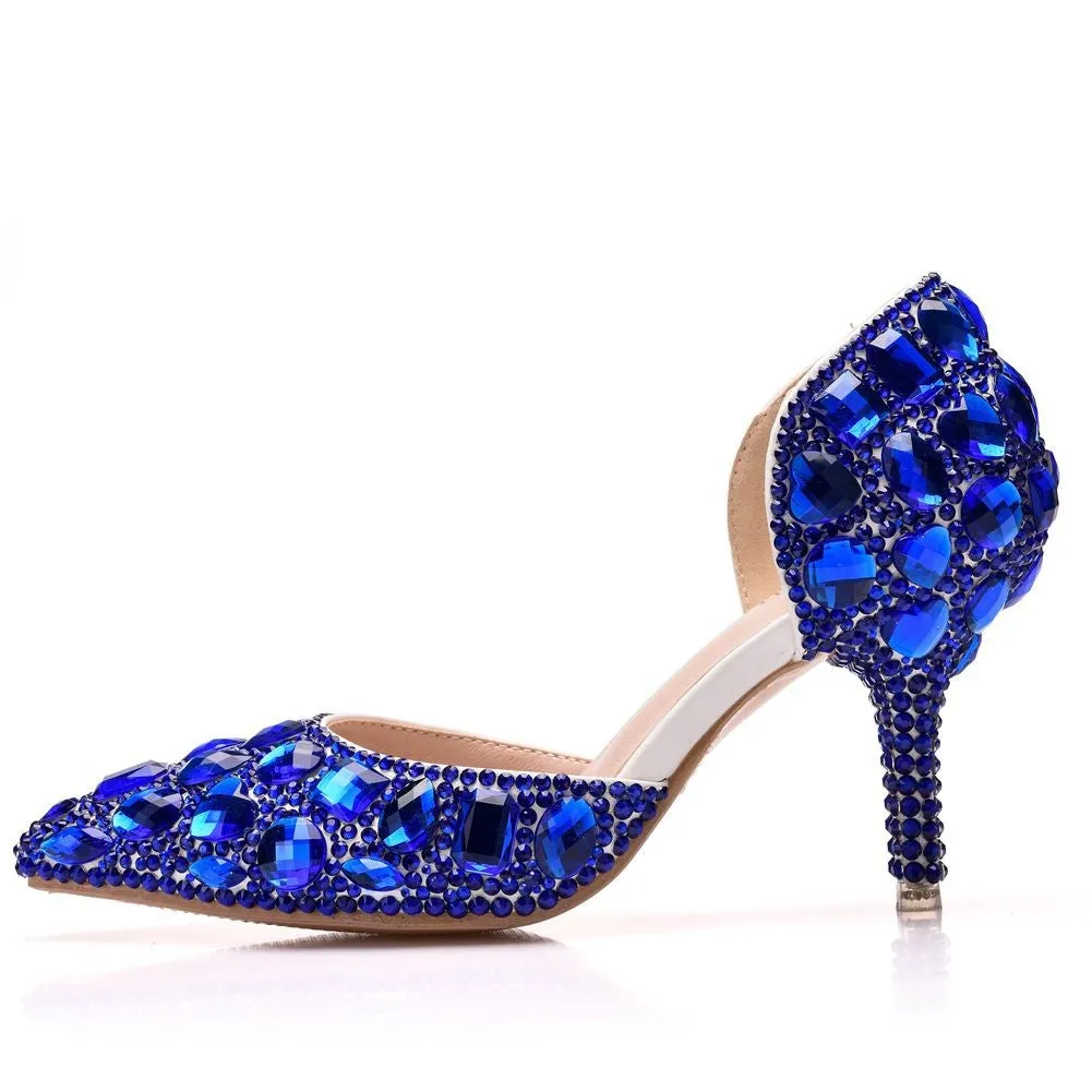 Women cute rhinestone side cut pointed toe stiletto wedding heels