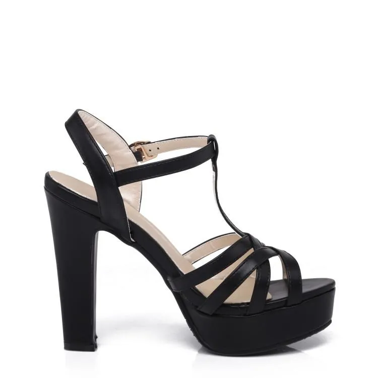 Women platform peep toe buckle ankle strap chunky heels