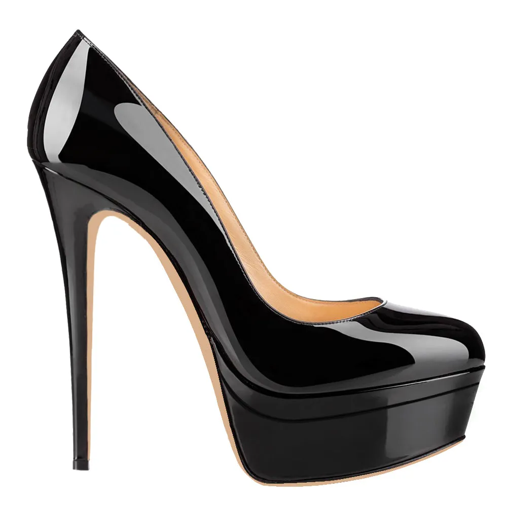 Women Sexy 14cm Black Patent Pumps Party High Heels with platform