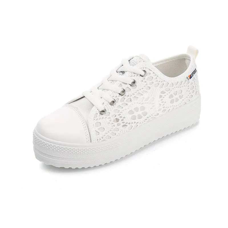 Women's Fashion Canvas Sneakers Mesh Knitted Upper Low Cut Casual Shoes