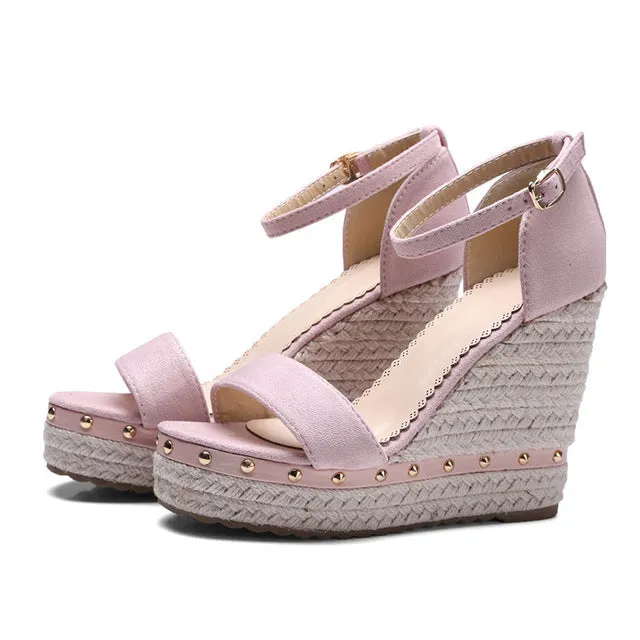 Women's Fashion  Summer High Wedge Sandals Shoes - Black,Pink,Apricot