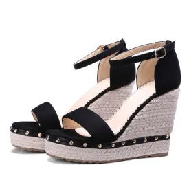 Women's Fashion  Summer High Wedge Sandals Shoes - Black,Pink,Apricot