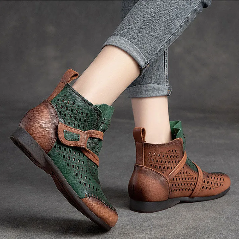 Women's Genuine Leather Mixed Colors Retro Hollow Casual Short Sandals